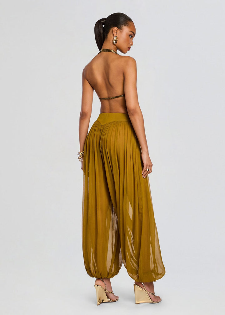 Completo pantaloni a gamba larga con peplo bianco