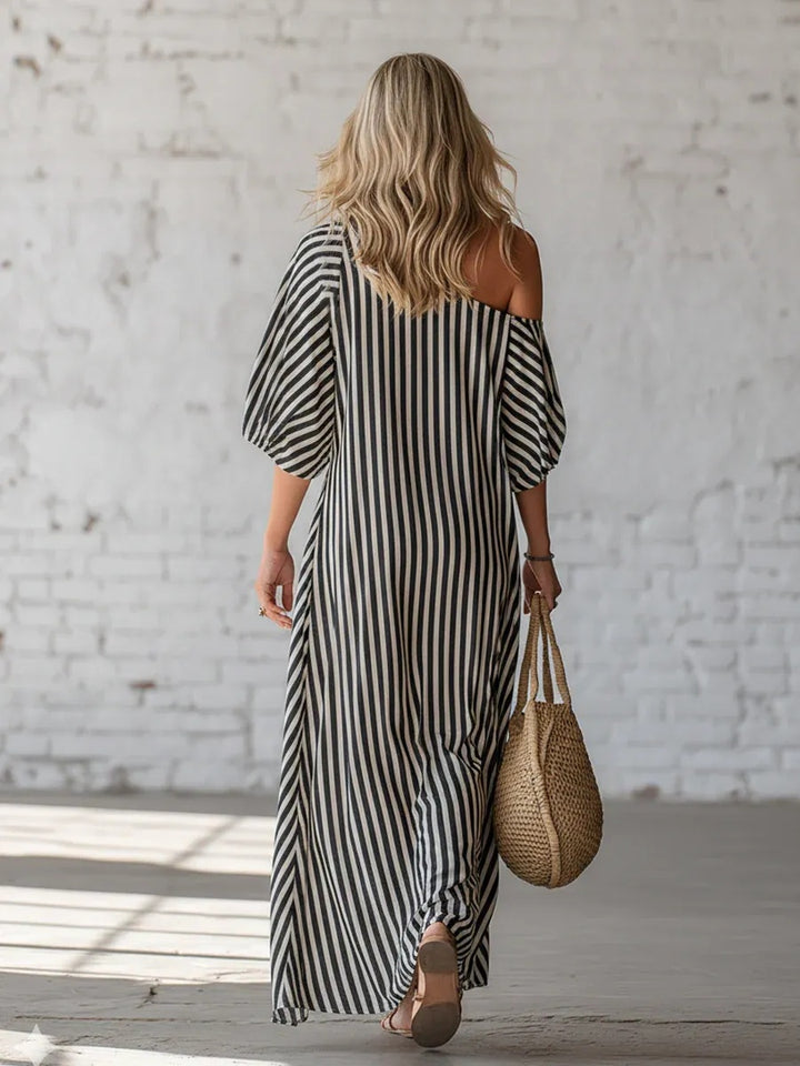 Asymmetric Striped Maxi Dress