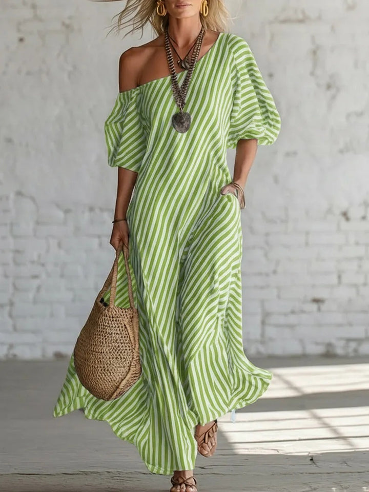 Asymmetric Striped Maxi Dress