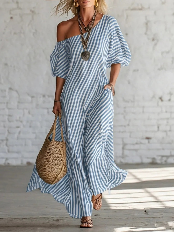 Asymmetric Striped Maxi Dress