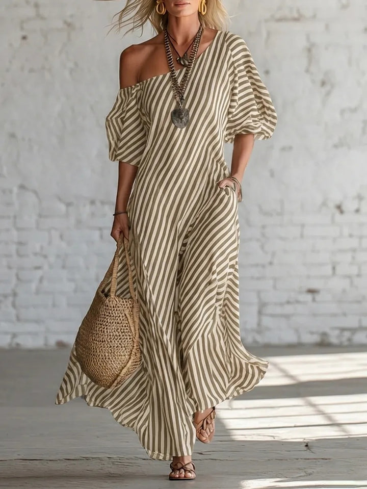 Asymmetric Striped Maxi Dress