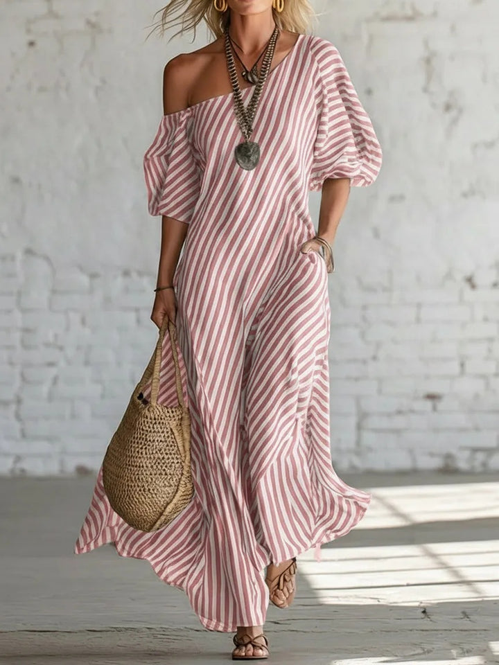 Asymmetric Striped Maxi Dress