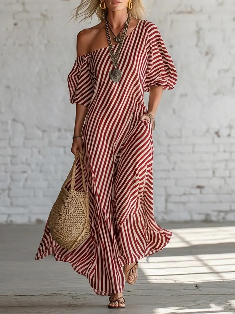 Asymmetric Striped Maxi Dress