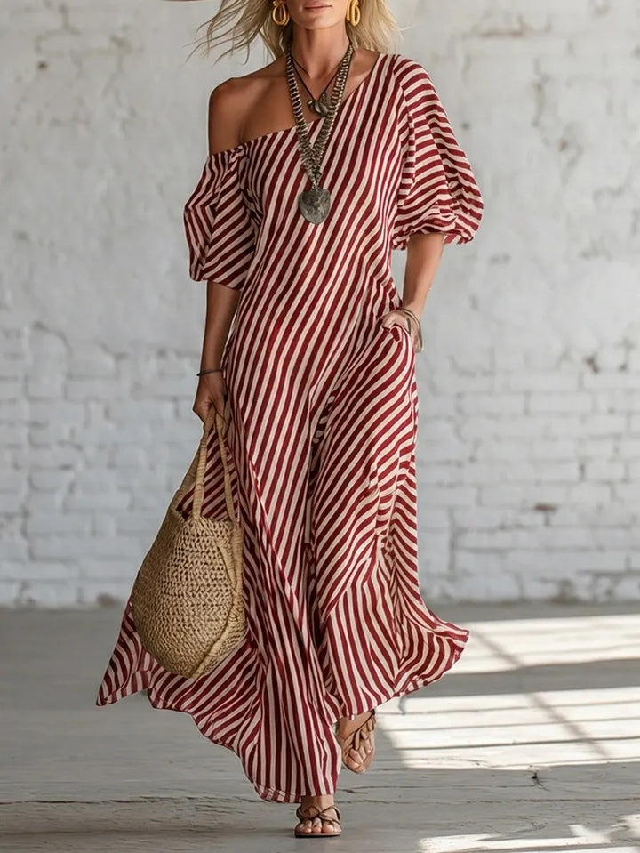 Asymmetric Striped Maxi Dress