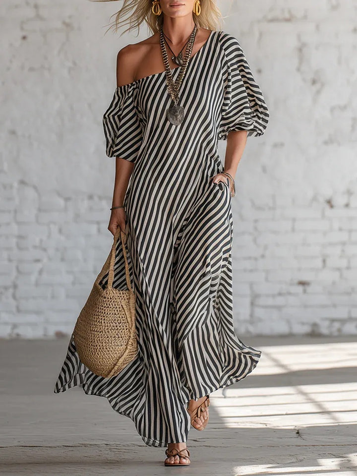 Asymmetric Striped Maxi Dress