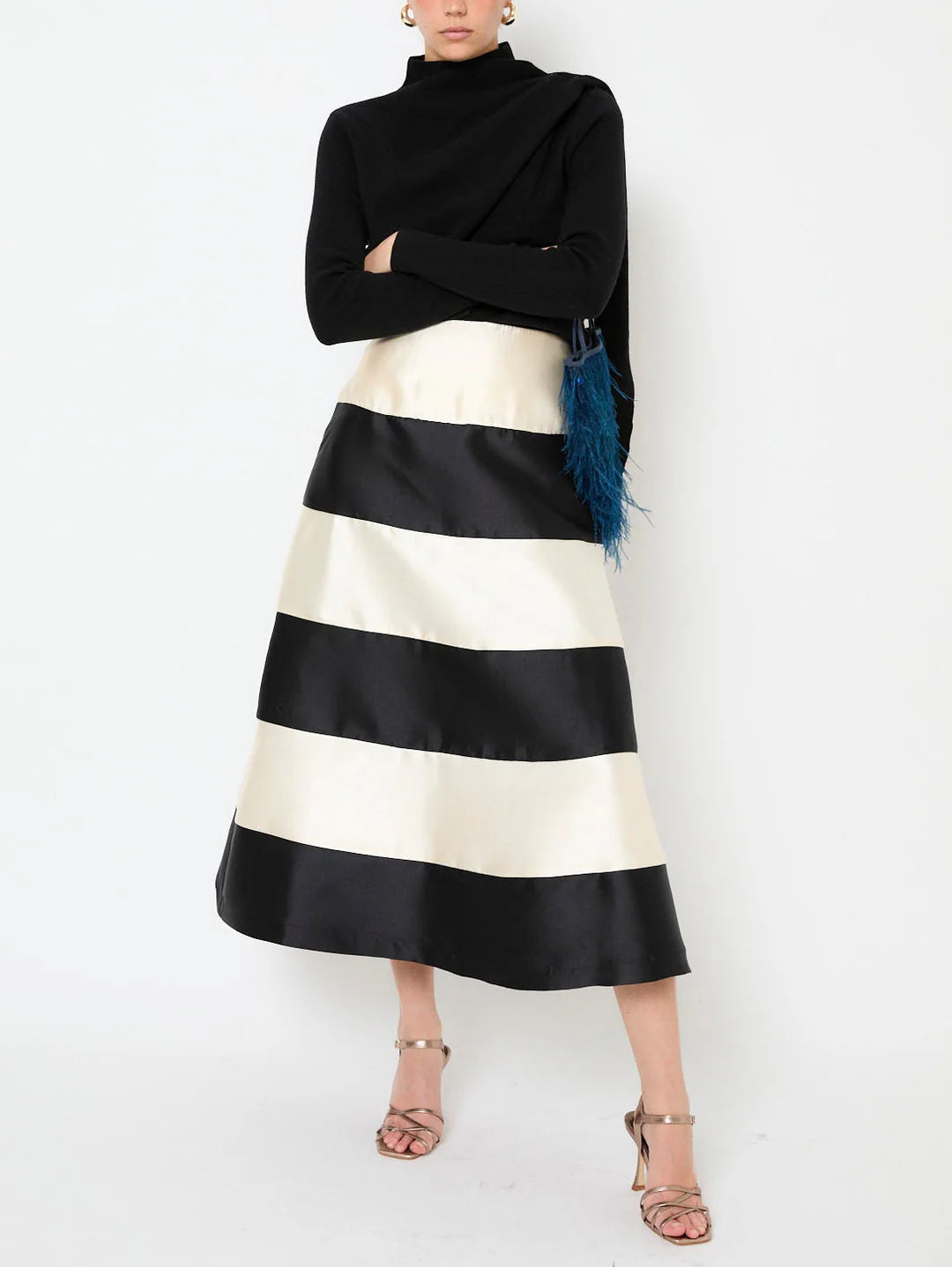 Turtleneck Draped Top & Colorblock midi dress