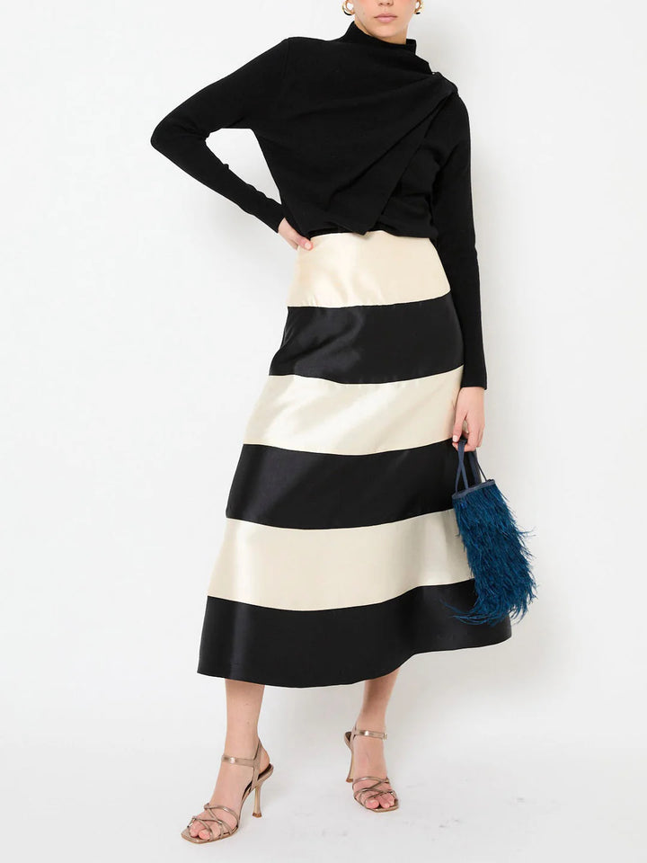 Turtleneck Draped Top & Colorblock midi dress