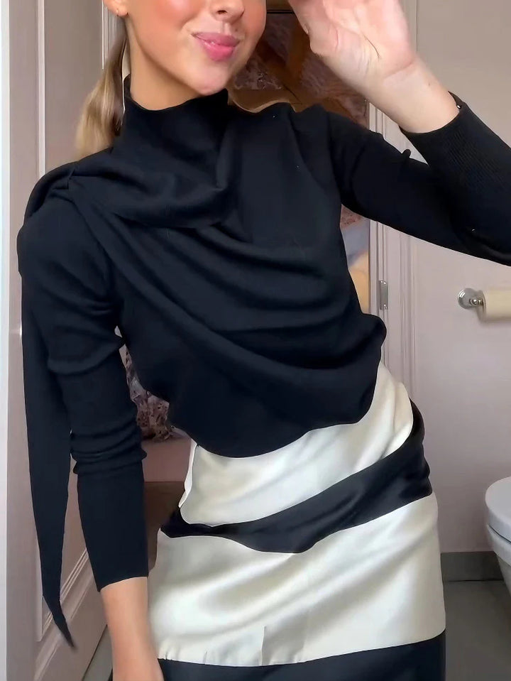 Turtleneck Draped Top & Colorblock midi dress