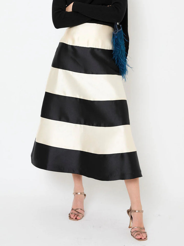 Turtleneck Draped Top & Colorblock midi dress