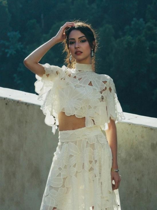 Elegant Hollow Floral Lace Maxi Skirt Set
