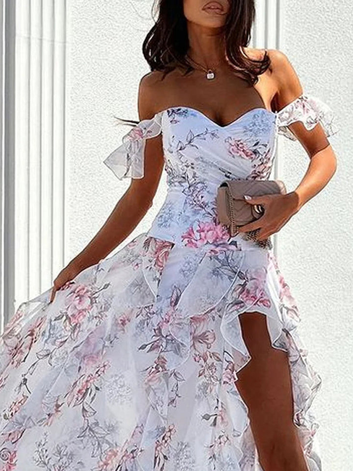 Elegante jurk met één schouderprint