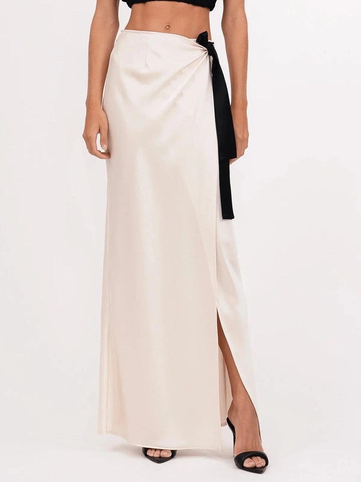 Elegant Satin Cropped Tie-slit Skirt Set