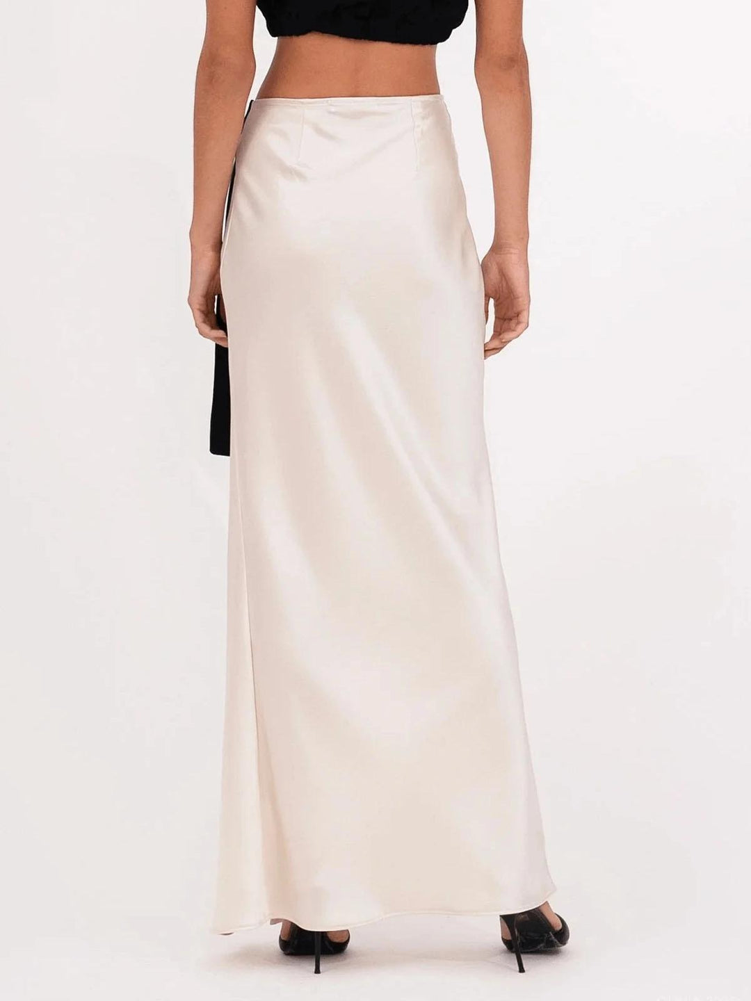 Elegant Satin Cropped Tie-slit Skirt Set