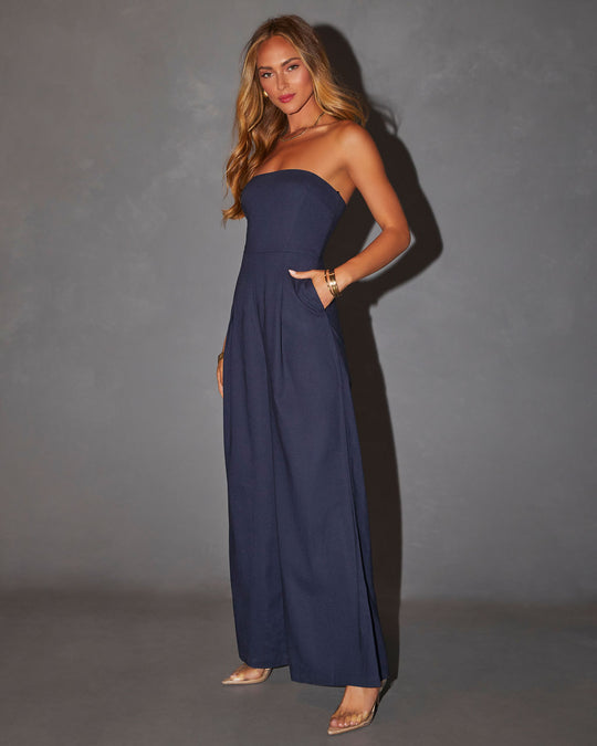 Blauwe tubetop jumpsuit