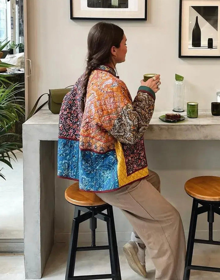 Veste matelassée multicolore à motif de style ethnique imprimé