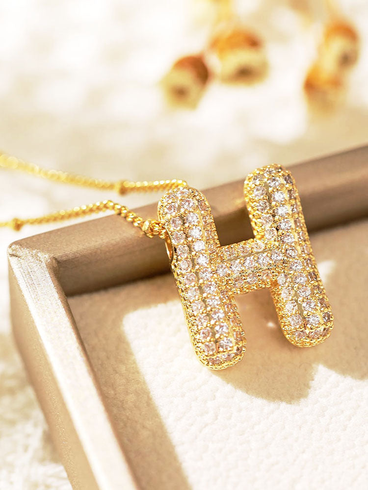 Pavé Bubble Letter Monogram Necklace