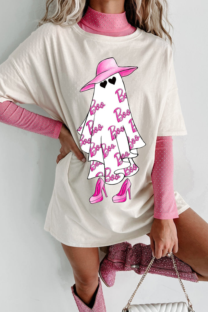 Girly Ghost oversized grafische T-shirtjurk (vanille)