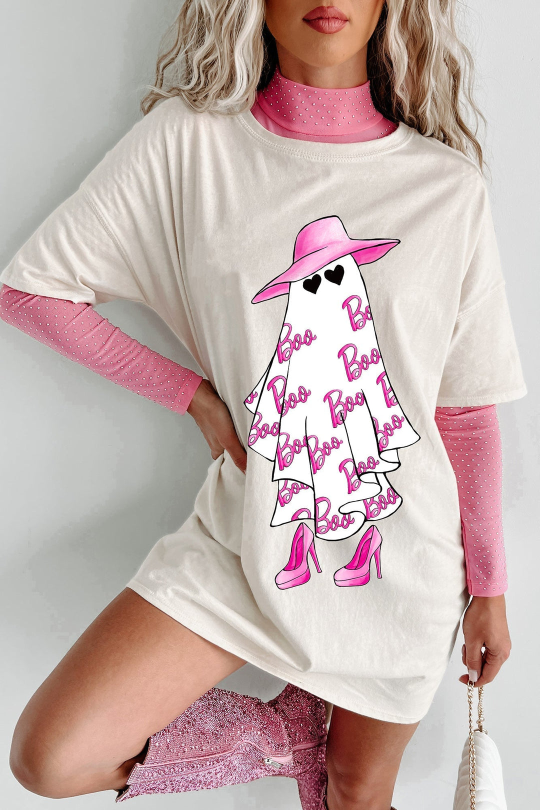 Girly Ghost Oversized grafisk t-shirtklänning (vanilj)