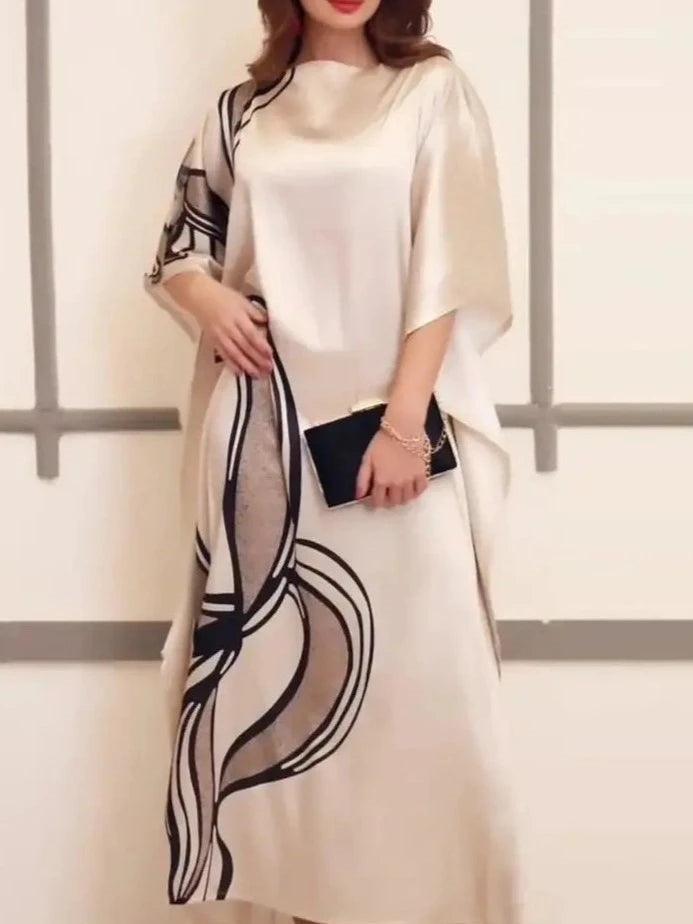 Elegance Swirl - Kaftan de seda inspirado na arte abstrata