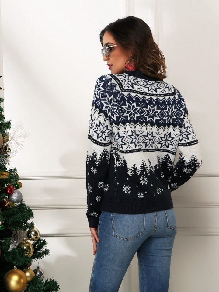 Maglione di Natale con stampa di fiocchi di neve e camion