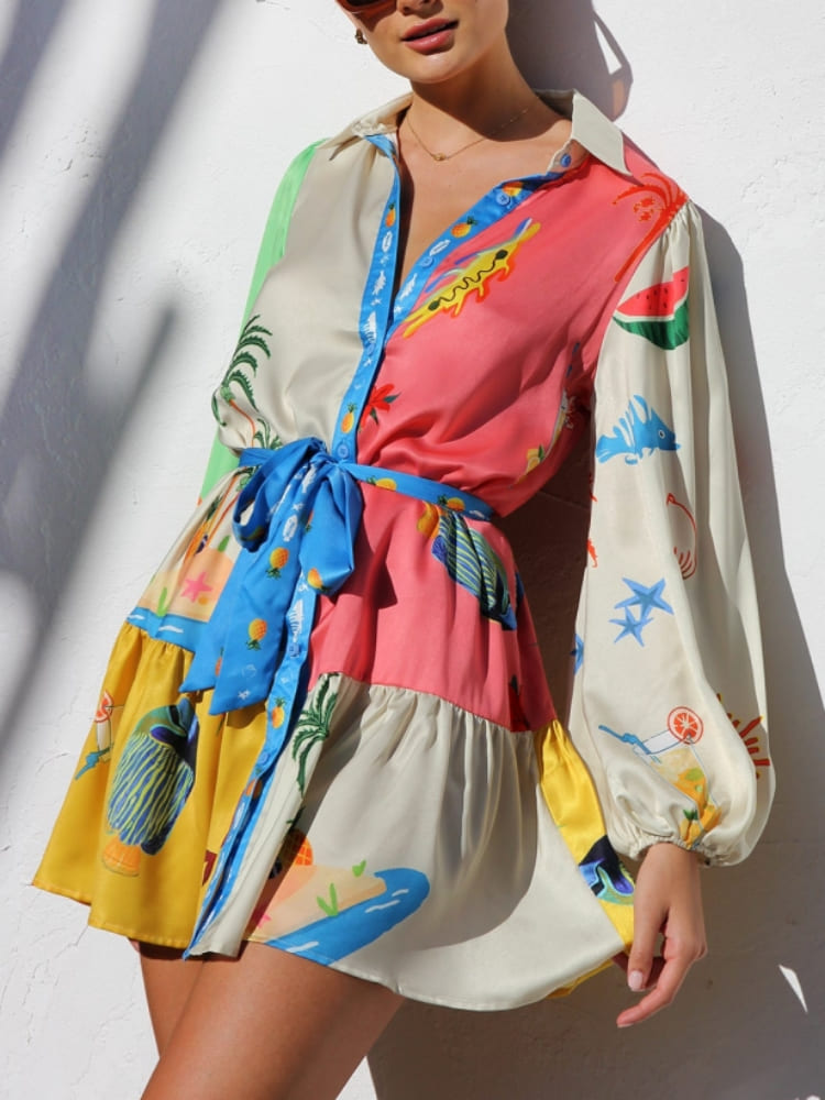 Multi-Coloured Print Mini Dress