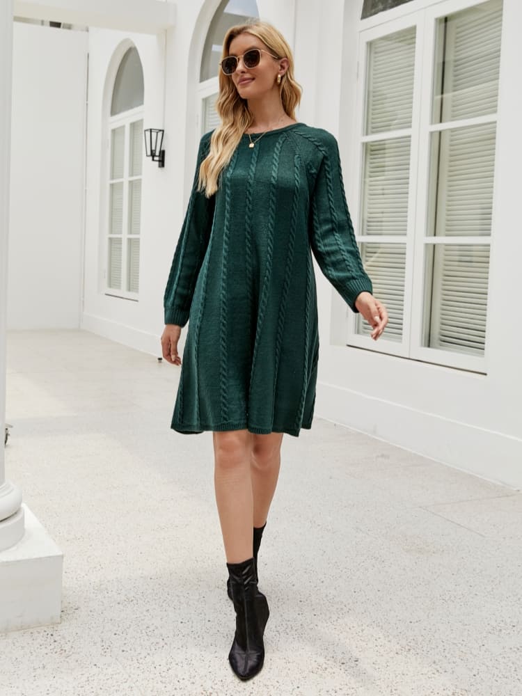 Vestido de Malha A-Line em Cor Sólida e Estiloso