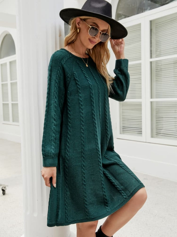 Stylish Solid Color A-Line Knit Dress