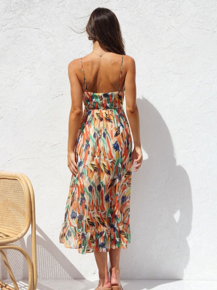 Robe débardeur midi fleurie à volants