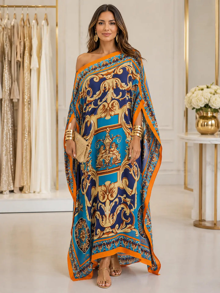 Zdobené maxi šaty kaftan s řasením
