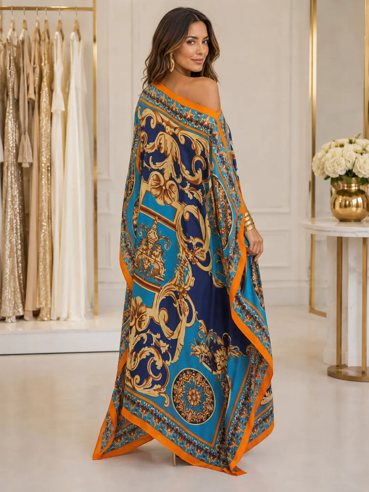 Zdobené maxi šaty kaftan s řasením