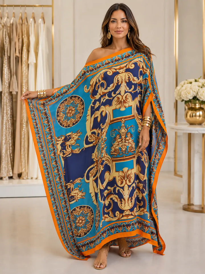 Zdobené maxi šaty kaftan s řasením