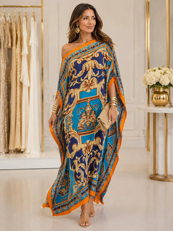 Zdobené maxi šaty kaftan s řasením