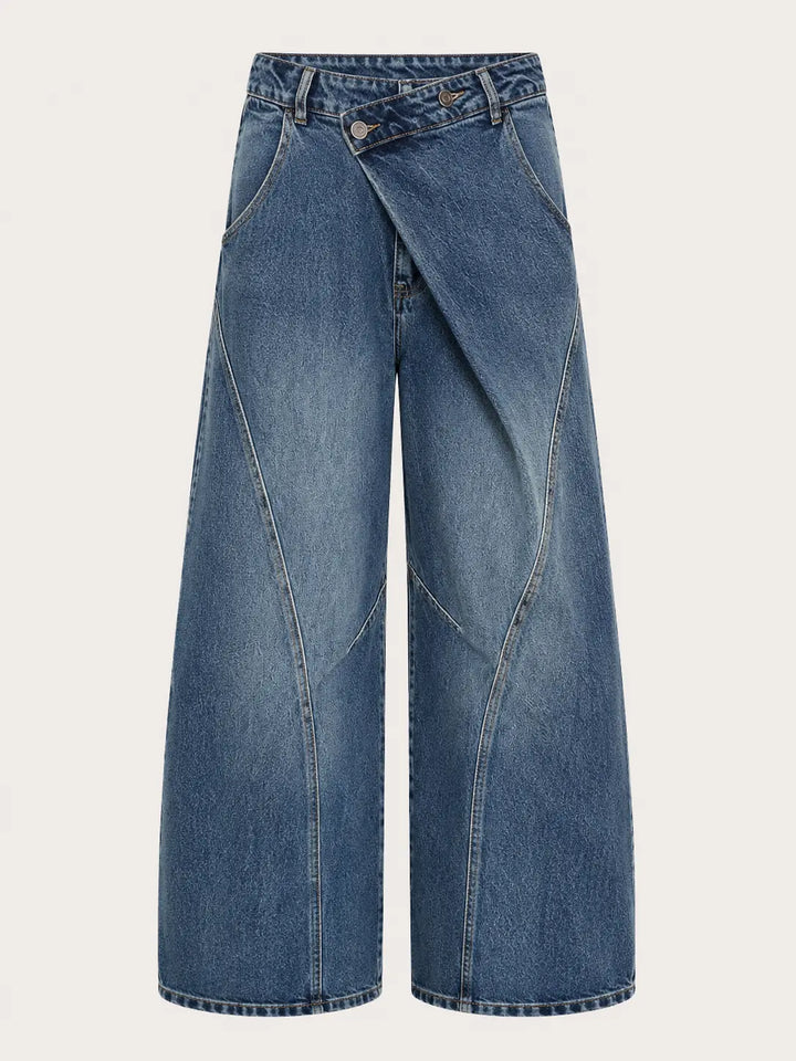 Asymmetrische Hose mit weitem Bein und Cape-Bluse