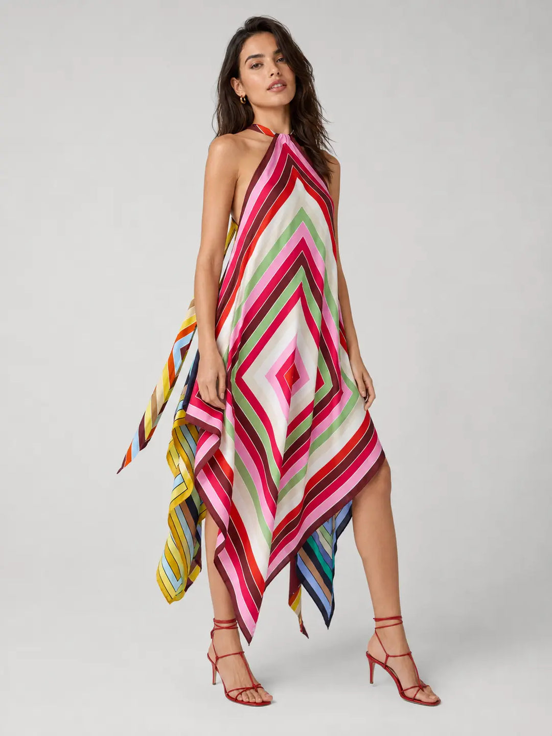Geometric Halter Handkerchief Dress