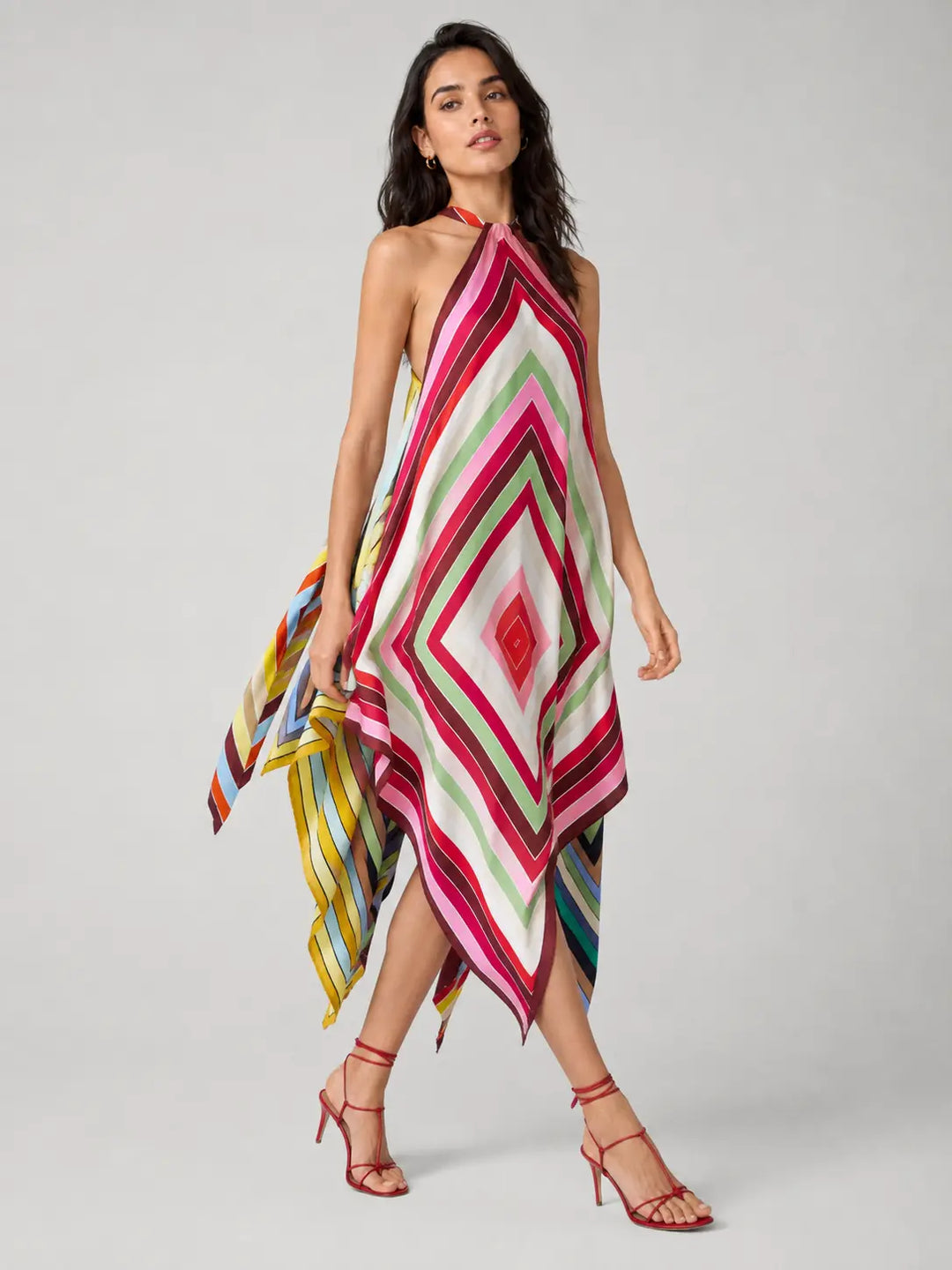 Geometric Halter Handkerchief Dress