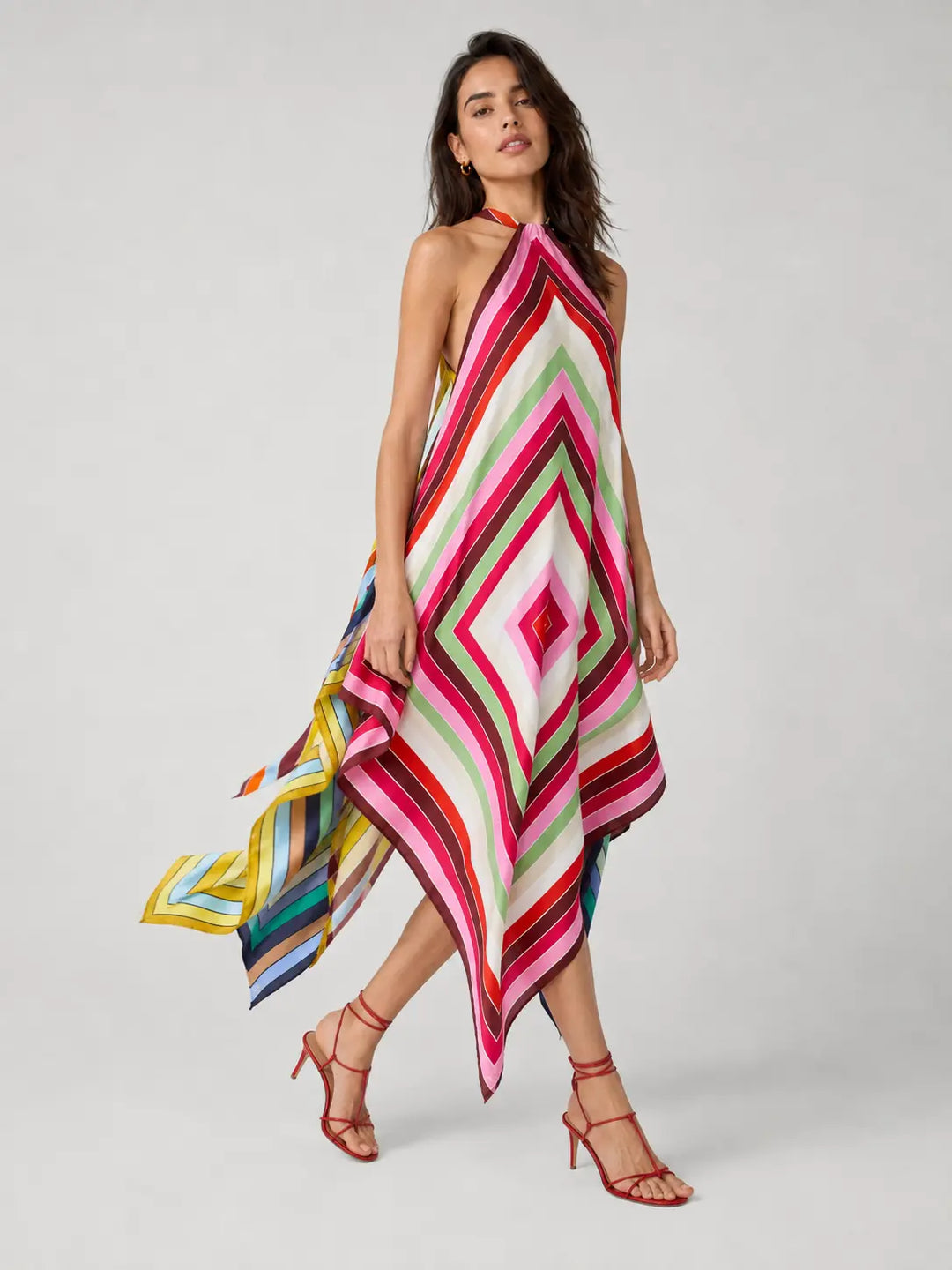 Geometric Halter Handkerchief Dress