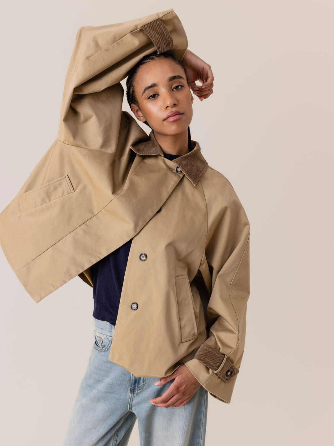 Camel Pleated Lara Short Trench Jacket