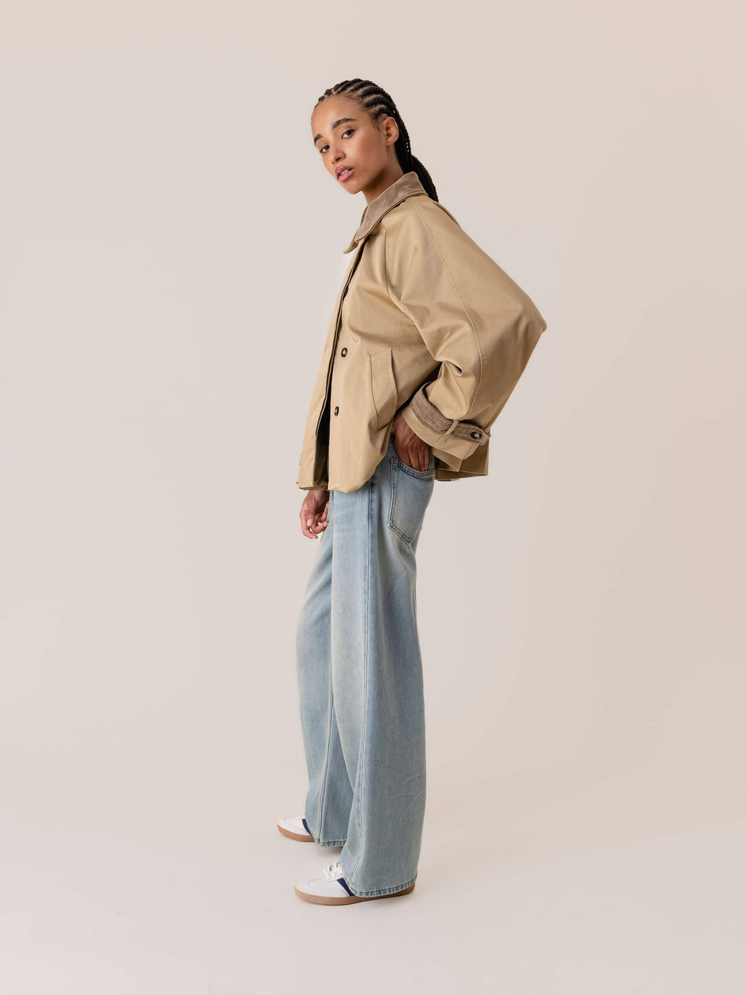 Camel Pleated Lara Short Trench Jacket