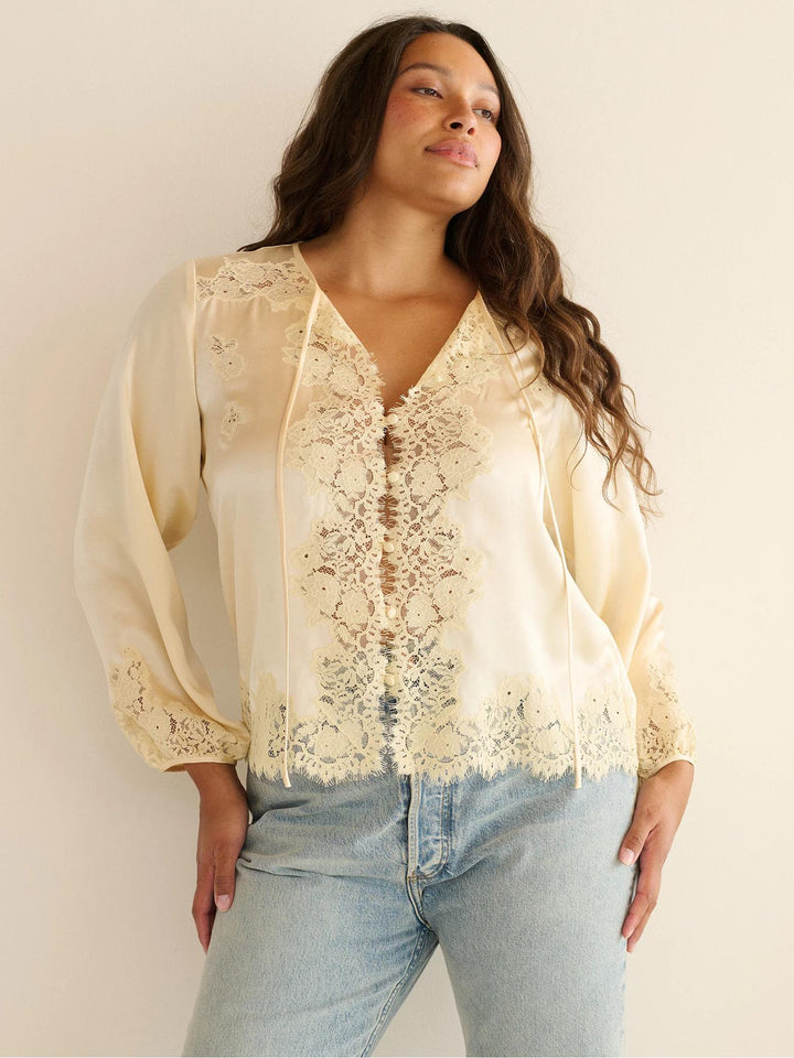 LaceTrimmed Satin Pajama Set