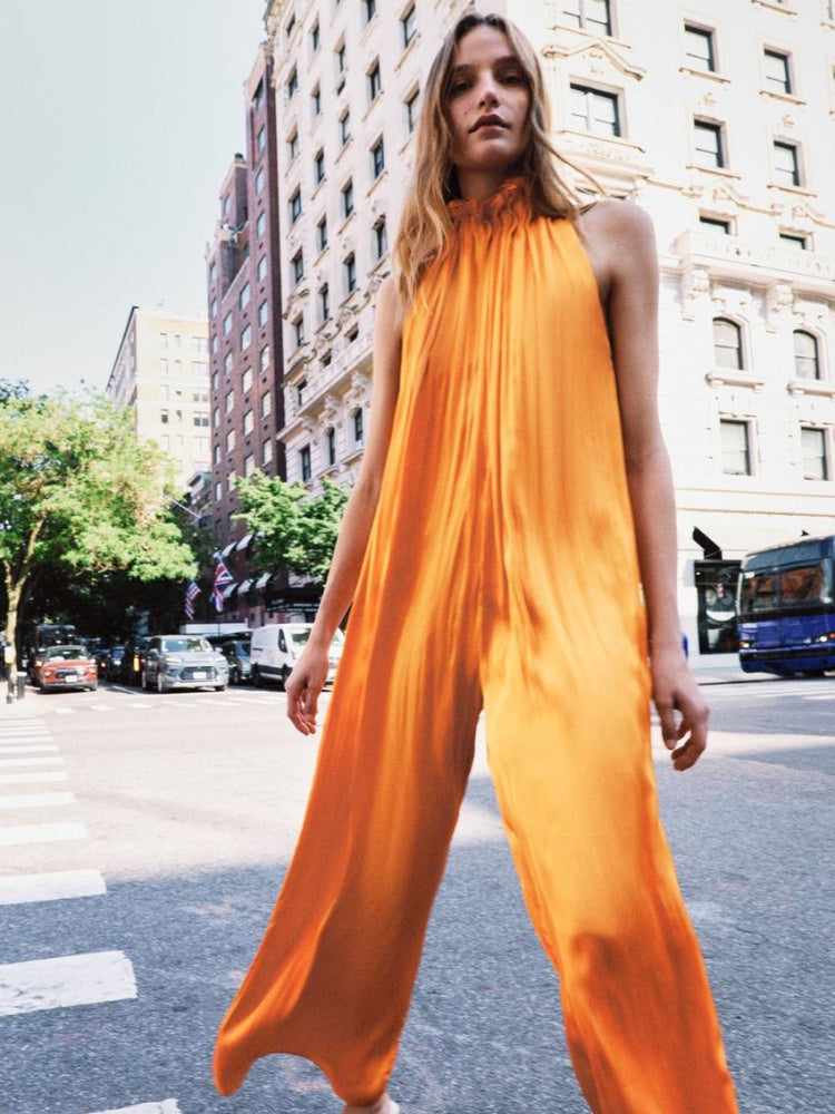 Satin Halter Wide-Leg Jumpsuit