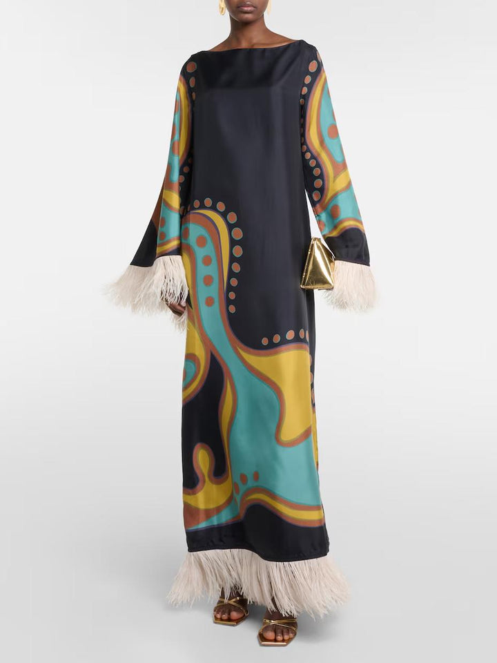 Retro Print Tassel Maxi Dress