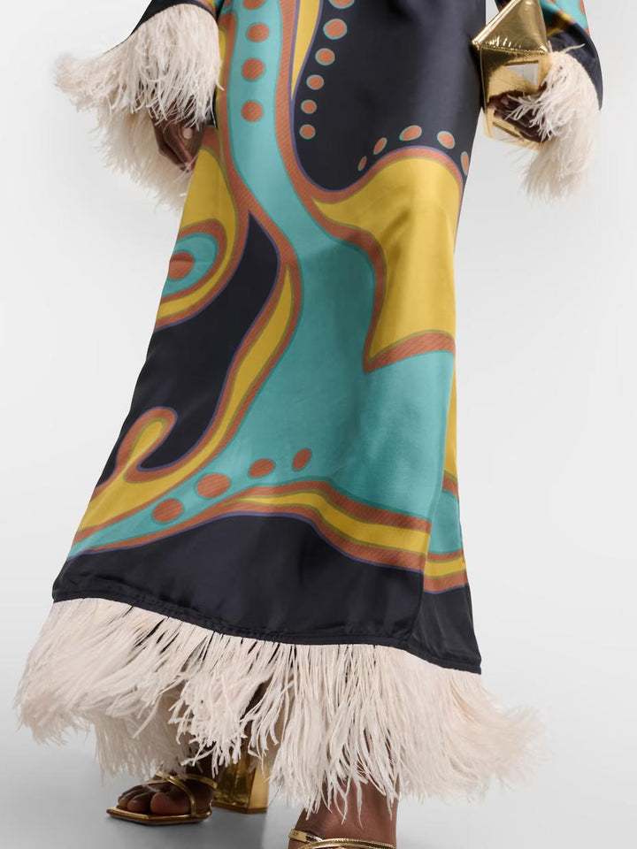Retro Print Tassel Maxi Dress