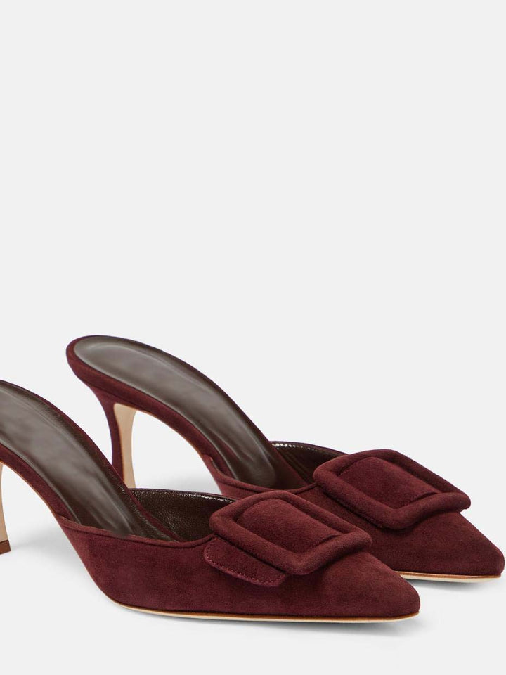 Spitze Zehen-Stiletto-Absatz-elegante Kuh-Wildleder-Pumps mit Gürtelschnalle