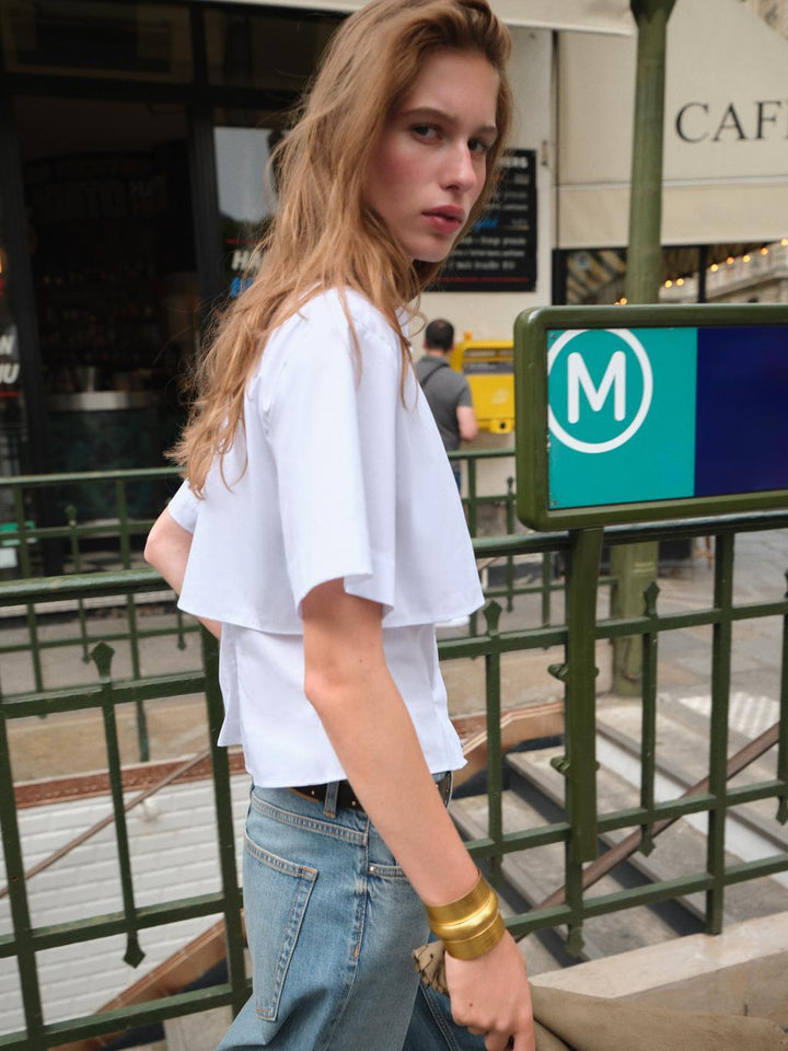 Chic Layered Cropped White Shirt