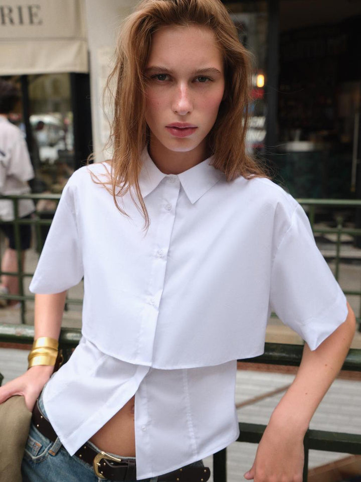 Chic Layered Cropped White Shirt