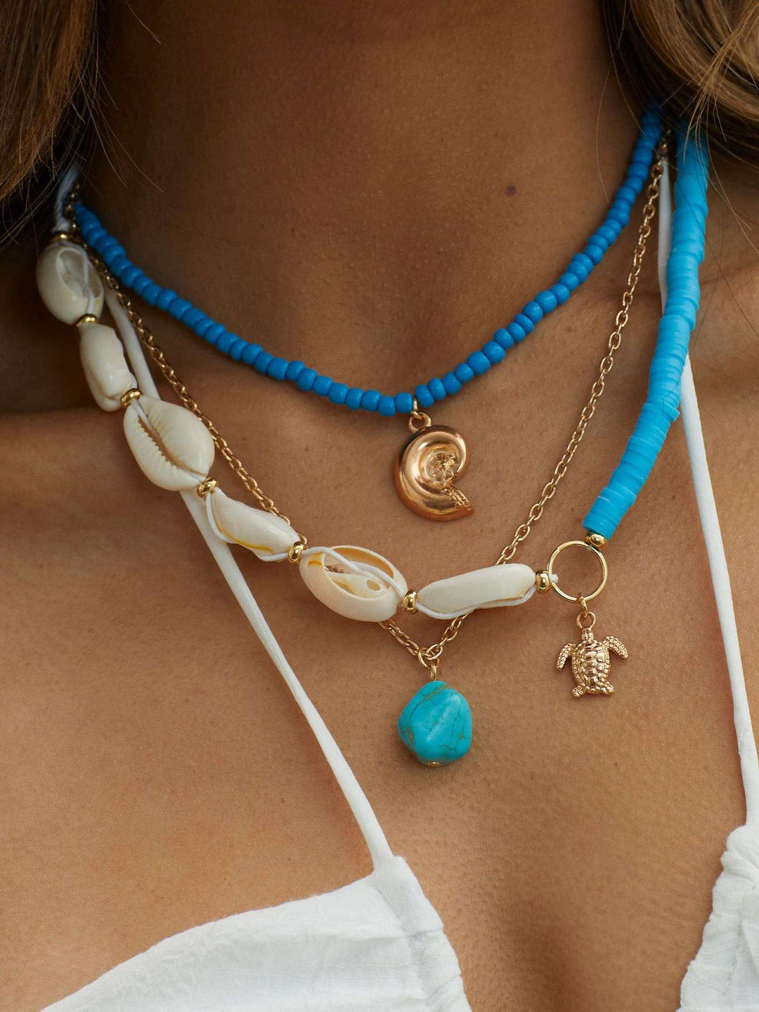 Bora Bora Shell Bead Multi-Layer Necklace Gold