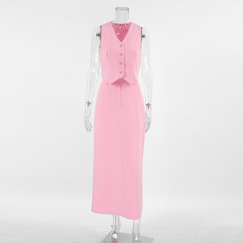 Rosa dress vest og skjørtsett