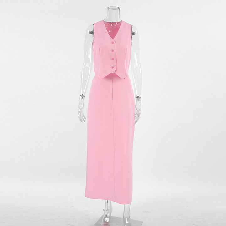 Pink Suit Waistcoat And Skirt Set