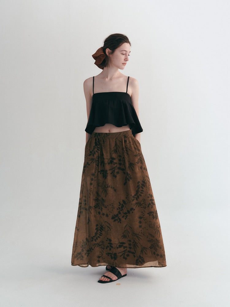 Falda midi floral romántica vintage de cintura alta