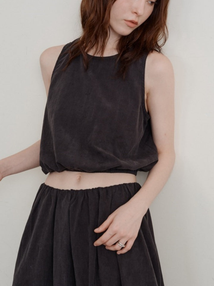 Tencel Casual Cropped Sleeveless Top